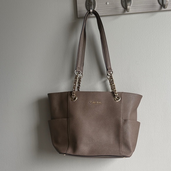 Calvin Klein Taupe Tote with Gold Accents - Picture 1 of 2